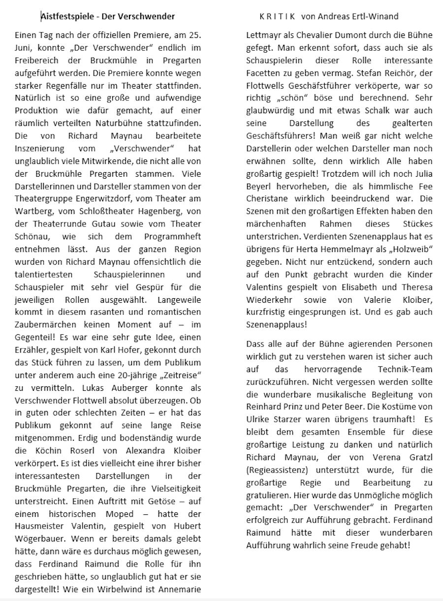 Kritik Verschwender - Ertl